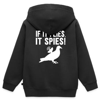 Quand il vole, il espionne - Sweat Premium à capuche zippé enfant bio - noir - Dos - AI Model Kid Male (0cm)