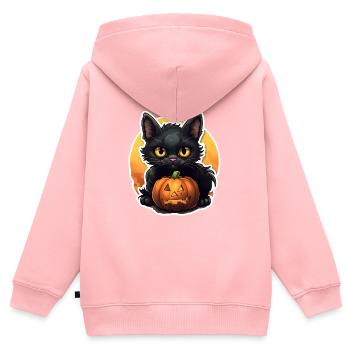 Gueule de bois d’Halloween à la citrouille - Sweat Premium à capuche zippé enfant bio - rose - Dos - AI Model Kid Female (0cm)