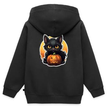Gueule de bois d’Halloween à la citrouille - Sweat Premium à capuche zippé enfant bio - noir - Dos - AI Model Kid Male (0cm)