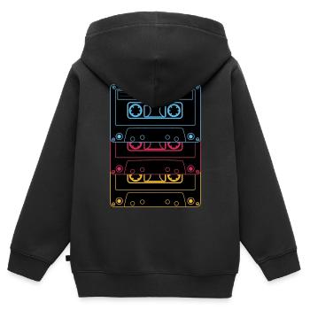 Rétro cassette de néon Old School Playlist - Sweat Premium à capuche zippé enfant bio - noir - Dos - AI Model Kid Male (0cm)