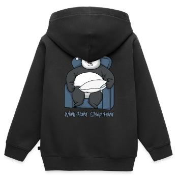 Panda Drôles Dictons Travailler dur Dormir dur - Sweat Premium à capuche zippé enfant bio - noir - Dos - AI Model Kid Male (0cm)