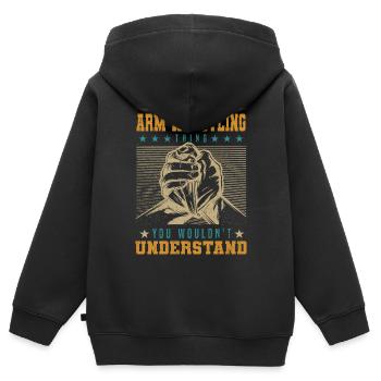 Armdrücken - Kinder Premium Organic Zip Hoodie - Schwarz - Hinten - AI Model Kid Male (0cm)