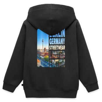 Berlin Allemagne Ville Skyline Accueil Amour - Sweat Premium à capuche zippé enfant bio - noir - Dos - AI Model Kid Male (0cm)