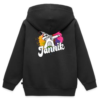 JANNIK - Schöner Jungen Name mit Coolem Einhorn - Kinder Premium Organic Zip Hoodie - Schwarz - Hinten - AI Model Kid Male (0cm)