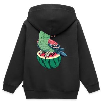 Perroquet rare sur pastèque - Sweat Premium à capuche zippé enfant bio - noir - Dos - AI Model Kid Male (0cm)