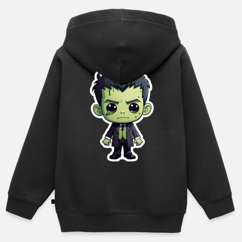 Halloween - Garçon monstre mignon - Sweat Premium à capuche zippé enfant bio - noir