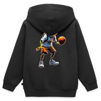 Frosch Basketball - Kinder Premium Organic Zip Hoodie - Schwarz - Hinten - AI Model Kid Male (0cm)