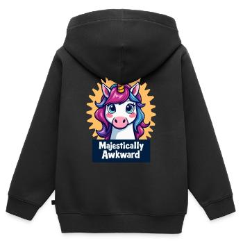 Majestätisch unbeholfenes Einhorn Nahaufnahme Design - Kinder Premium Organic Zip Hoodie - Schwarz - Hinten - AI Model Kid Male (0cm)