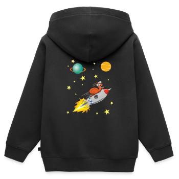 Escargot avec fusée voyageant dans l'espace - Sweat Premium à capuche zippé enfant bio - noir - Dos - AI Model Kid Male (0cm)