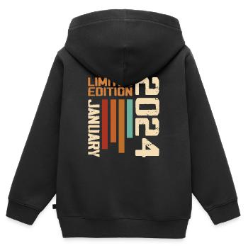 Januar 2024 - 2024 Januar Geburtstagsgeschenk - Kinder Premium Organic Zip Hoodie - Schwarz - Hinten - AI Model Kid Male (0cm)