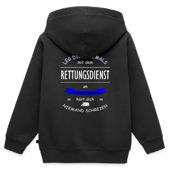 Rettungsdienst Witz Drohung Krankenwagen Sanitaete - Kinder Premium Organic Zip Hoodie - Schwarz - Hinten - AI Model Kid Male (0cm)
