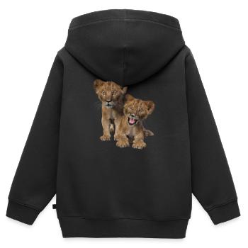 Les lions, les lions, les lions - Sweat Premium à capuche zippé enfant bio - noir - Dos - AI Model Kid Male (0cm)