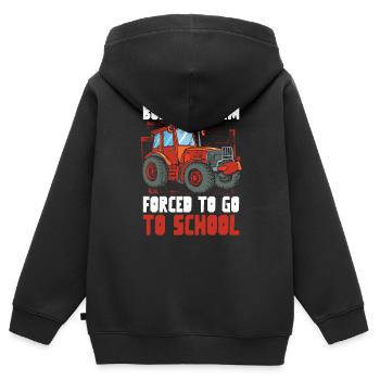 Né à la ferme forcé d’aller à l’école tracteur - Sweat Premium à capuche zippé enfant bio - noir - Dos - AI Model Kid Male (0cm)