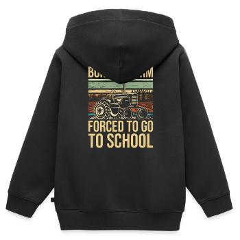 Né à la ferme forcé d’aller à l’école tracteur - Sweat Premium à capuche zippé enfant bio - noir - Dos - AI Model Kid Male (0cm)