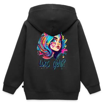 Skater Mädchen Style - Was geht? - Kinder Premium Organic Zip Hoodie - Schwarz - Hinten - AI Model Kid Male (0cm)