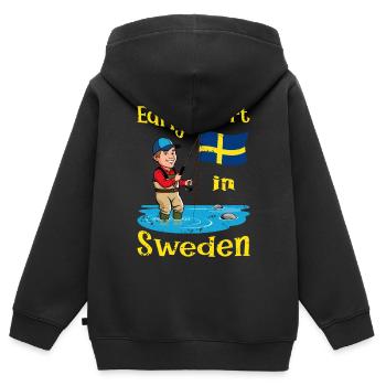 Exercice tôt le matin en Suède - Sweat Premium à capuche zippé enfant bio - noir - Dos - AI Model Kid Male (0cm)