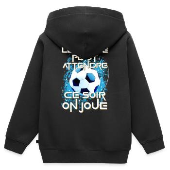 Foot humoristique fan foot football match humour - Sweat Premium à capuche zippé enfant bio - noir - Dos - AI Model Kid Male (0cm)