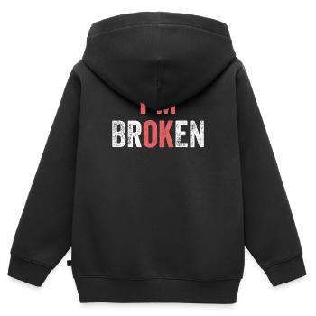 Je vais bien, je suis brisé - Sweat Premium à capuche zippé enfant bio - noir - Dos - AI Model Kid Male (0cm)