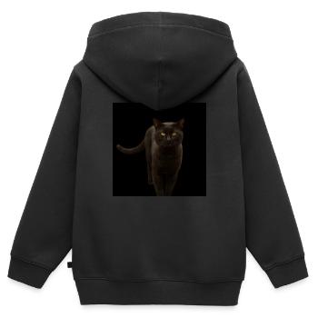 chat noir chat chaton - Sweat Premium à capuche zippé enfant bio - noir - Dos - AI Model Kid Male (0cm)