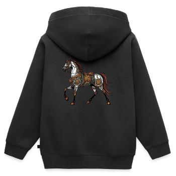 Steampunk-Pferd - Kinder Premium Organic Zip Hoodie - Schwarz - Hinten - AI Model Kid Male (0cm)