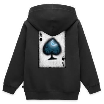 As de pique avec la Lune - Sweat Premium à capuche zippé enfant bio - noir - Dos - AI Model Kid Male (0cm)
