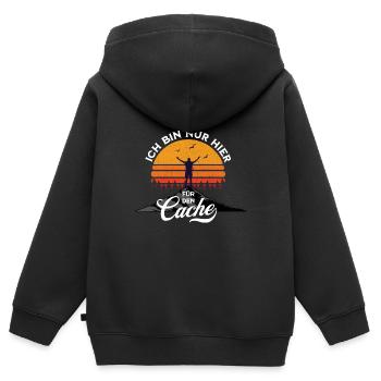 Geocaching - here for the cache - Kids Premium Organic Zip-up Hoodie - black - Back - AI Model Kid Male (0cm)