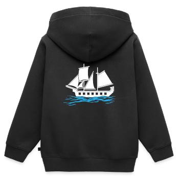 Boot - Kinder Premium Organic Zip Hoodie - Schwarz - Hinten - AI Model Kid Male (0cm)