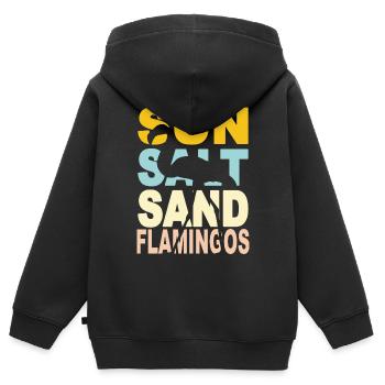 SOLEIL SEL SABLE Flamants roses - Sweat Premium à capuche zippé enfant bio - noir - Dos - AI Model Kid Male (0cm)