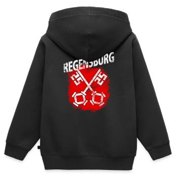 Regensburg - Kinder Premium Organic Zip Hoodie - Schwarz - Hinten - AI Model Kid Male (0cm)