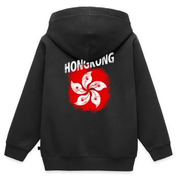Hongkong - Kinder Premium Organic Zip Hoodie - Schwarz - Hinten - AI Model Kid Male (0cm)