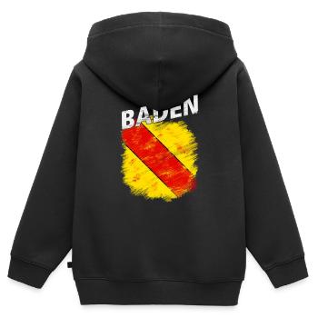 Baden - Kinder Premium Organic Zip Hoodie - Schwarz - Hinten - AI Model Kid Male (0cm)