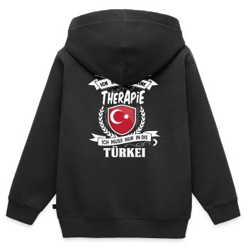 Ich brauche keine Therapie Türkei - Kinder Premium Organic Zip Hoodie - Schwarz - Hinten - AI Model Kid Male (0cm)