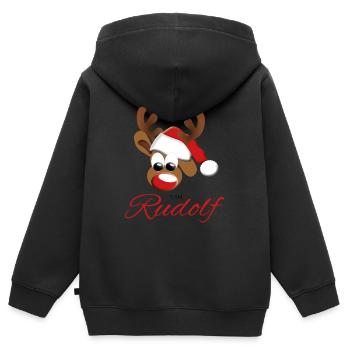 Team Rudolf - Kinder Premium Organic Zip Hoodie - Schwarz - Hinten - AI Model Kid Male (0cm)