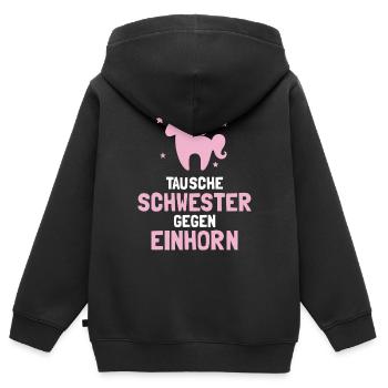Tausche Schwester gegen - Kinder Premium Organic Zip Hoodie - Schwarz - Hinten - AI Model Kid Male (0cm)