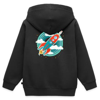 Retro Rakete (Kreise) - Kinder Premium Organic Zip Hoodie - Schwarz - Hinten - AI Model Kid Male (0cm)