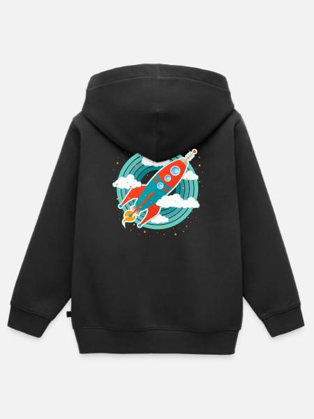 Fusée rétro (cercles) - Sweat Premium à capuche zippé enfant bio - noir