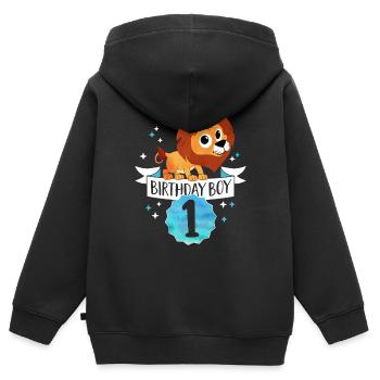 Anniversaire garçon - lion de cadeau anniversaire - Sweat Premium à capuche zippé enfant bio - noir - Dos - AI Model Kid Male (0cm)
