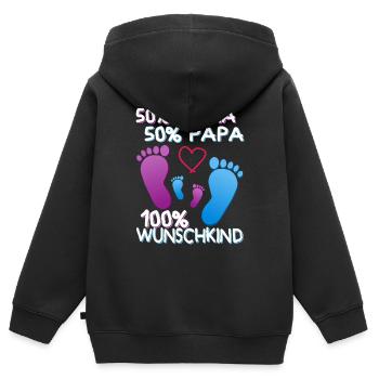 Mama Papa Babyfüße Geschenk Wunschkind Familie - Kinder Premium Organic Zip Hoodie - Schwarz - Hinten - AI Model Kid Male (0cm)
