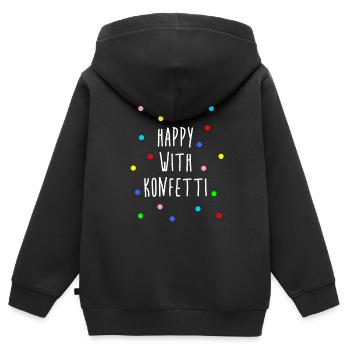 Heureux avec la fête des confettis disant confettis dictons - Sweat Premium à capuche zippé enfant bio - noir - Dos - AI Model Kid Male (0cm)
