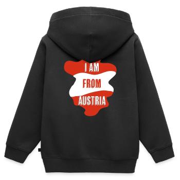 Je viens d'AUTRICHE - Sweat Premium à capuche zippé enfant bio - noir - Dos - AI Model Kid Male (0cm)