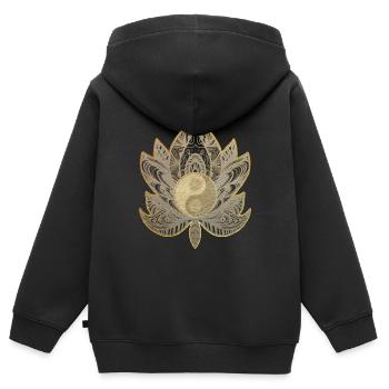 Lotus Lebensblume Yin Yang Gold - Fülle Reichtum - Kinder Premium Organic Zip Hoodie - Schwarz - Hinten - AI Model Kid Male (0cm)