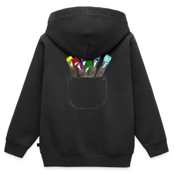 Scherenschnitt Pocket Brush Station bunte Pinsel - Kinder Premium Organic Zip Hoodie - Schwarz - Hinten - AI Model Kid Male (0cm)