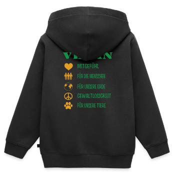VEGAN Mitgefühl Veganer für Erde und Tiere - Kinder Premium Organic Zip Hoodie - Schwarz - Hinten - AI Model Kid Male (0cm)