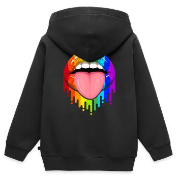 LGBT Bouche avec langue arc-en-ciel LGBTQ Gay Pride - Sweat Premium à capuche zippé enfant bio - noir - Dos - AI Model Kid Male (0cm)