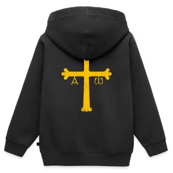 Croix des Asturies - Sweat Premium à capuche zippé enfant bio - noir - Dos - AI Model Kid Male (0cm)