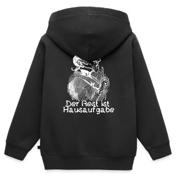 Der Rest ist Hausaufgabe | Busch Lehrer Lämpel - Kinder Premium Organic Zip Hoodie - Schwarz - Hinten - AI Model Kid Male (0cm)