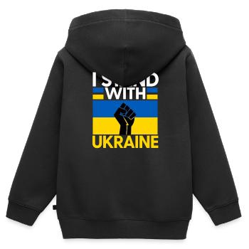 Ukraine - Sweat Premium à capuche zippé enfant bio - noir - Dos - AI Model Kid Male (0cm)