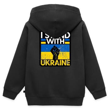 Ukraine - Kinder Premium Organic Zip Hoodie - Schwarz - Hinten - AI Model Kid Male (0cm)