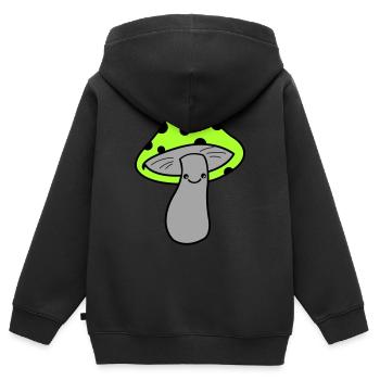 Pilz - Kinder Premium Organic Zip Hoodie - Schwarz - Hinten - AI Model Kid Male (0cm)