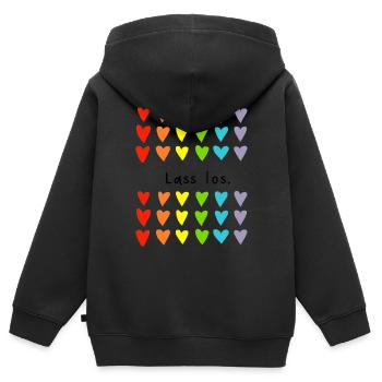 Lass los, Sprüche, Geschenk für Männer und Frauen - Kinder Premium Organic Zip Hoodie - Schwarz - Hinten - AI Model Kid Male (0cm)